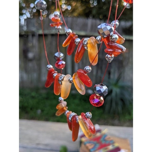 Vintage Carnelian Rhinestone Necklace - Picture 7 of 10